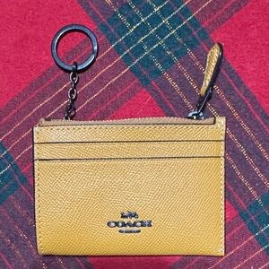 Coach Mustard yellow Leather cardholder Keychain Pouch New without tags